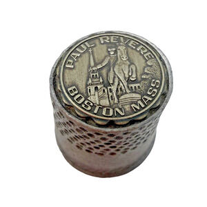 Vintage Pewter Paul Revere Boston MA Thimble Heavy Souvenir 1”